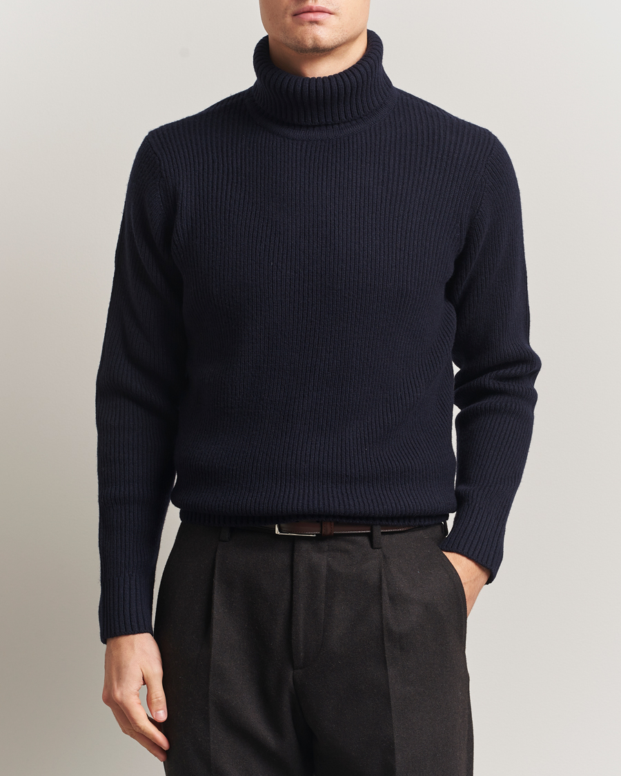 Herren | Pullover | Charles Tyrwhitt | Chunky Merino Roll Neck Navy