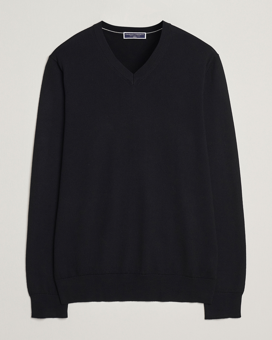 Herren | Pullover | Charles Tyrwhitt | Pure Merino V-Neck Jumper Black