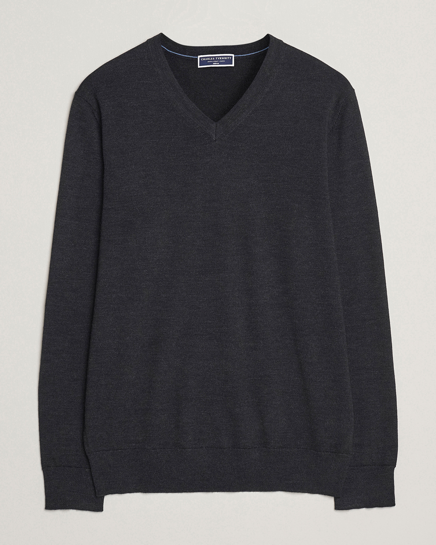 Herren | Pullover | Charles Tyrwhitt | Pure Merino V-Neck Jumper Dark Charcoal