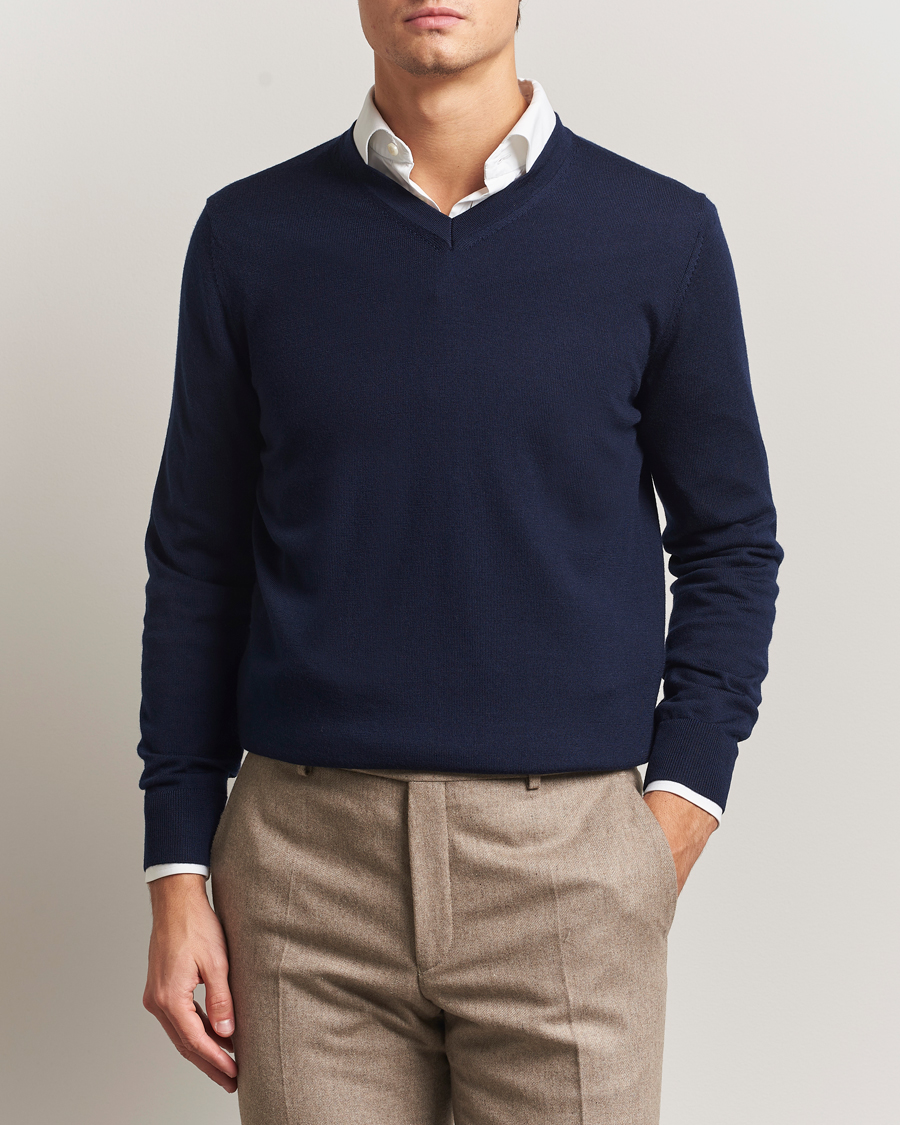Herren | Pullover | Charles Tyrwhitt | Pure Merino V-Neck Jumper Navy