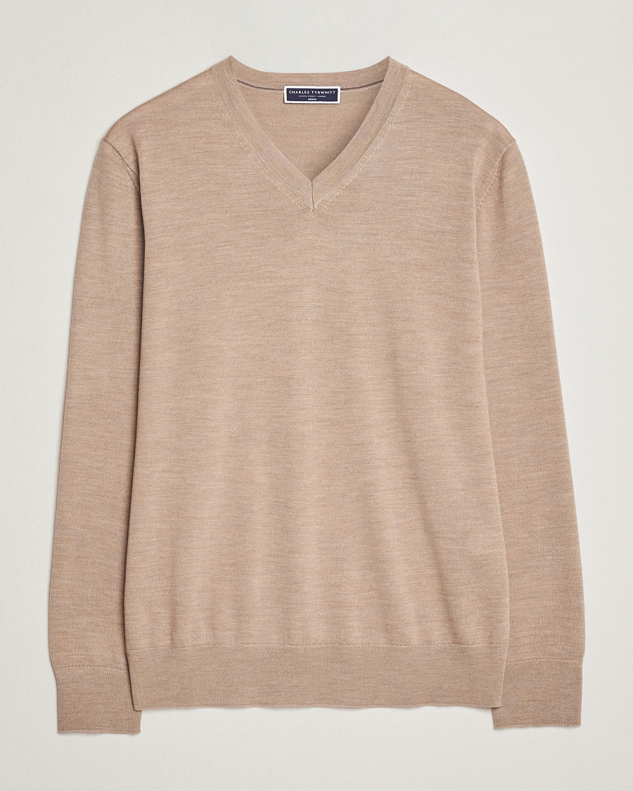 Herren | Pullover | Charles Tyrwhitt | Pure Merino V-Neck Jumper Oatmeal