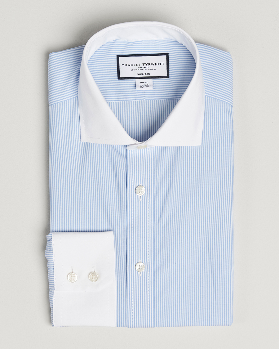 Herren | Hemden | Charles Tyrwhitt | Slim Fit Non Iron Bengal Stripe Winchester Shirt Sky Blue