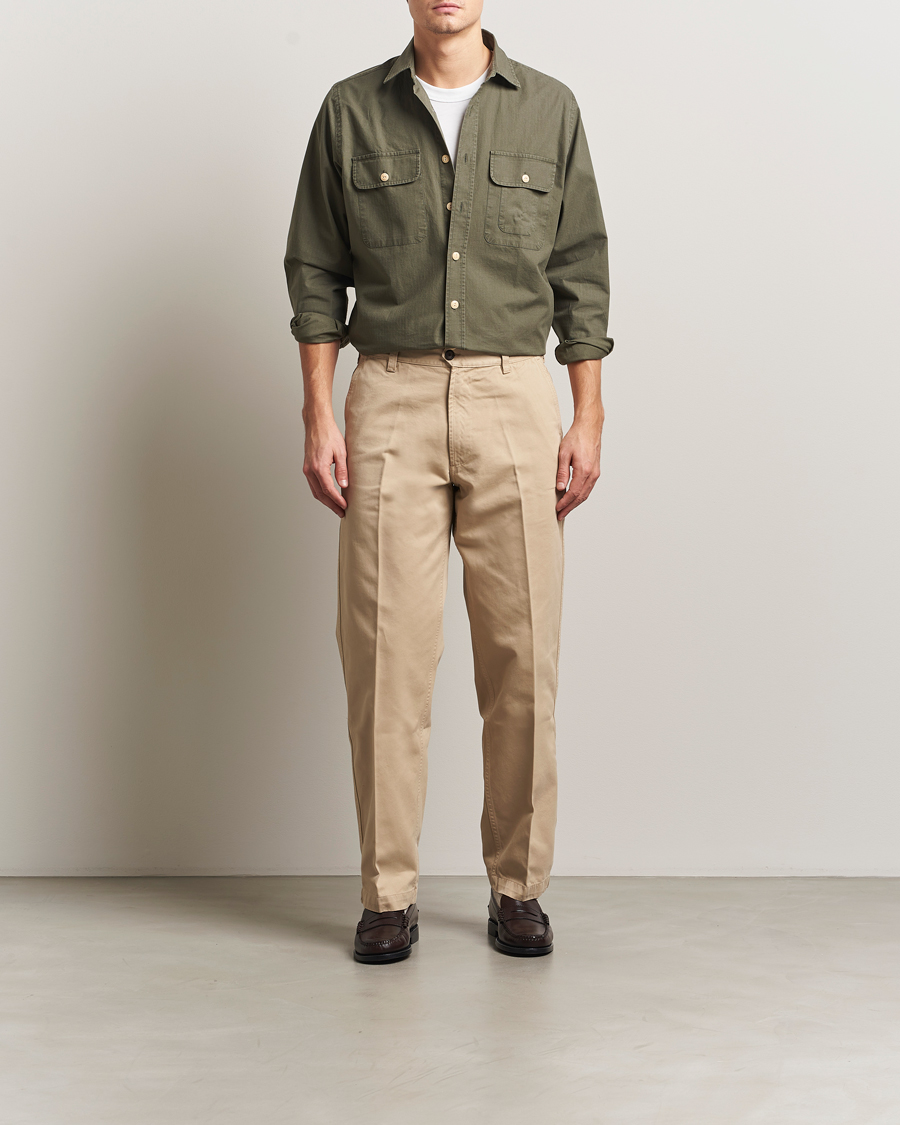 Herren | Hosen | Drake's | Flat Front Peached Cotton Chino Sand