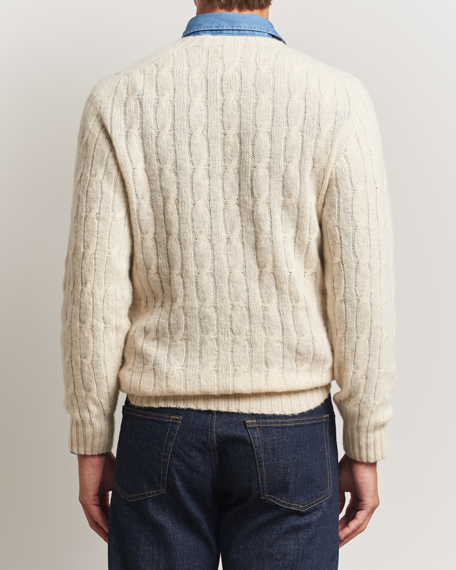 Herren | Pullover | Drake's | Brushed Shetland Cable Crew Ecru