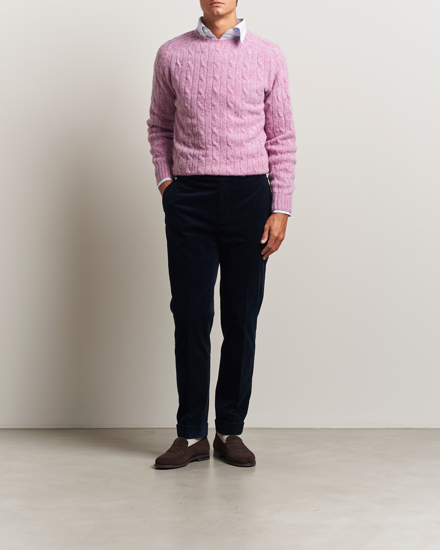 Herren | Pullover | Drake's | Brushed Shetland Cable Crew Purple