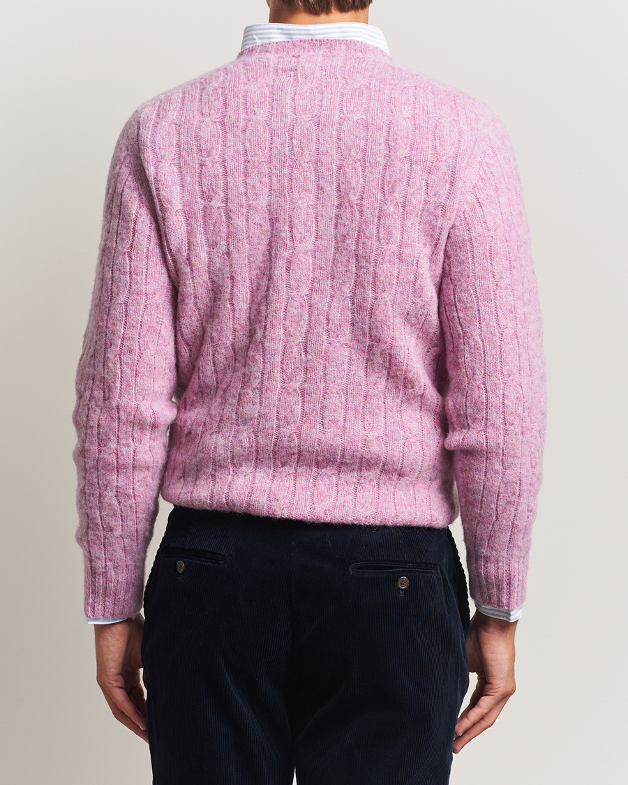 Herren | Pullover | Drake's | Brushed Shetland Cable Crew Purple