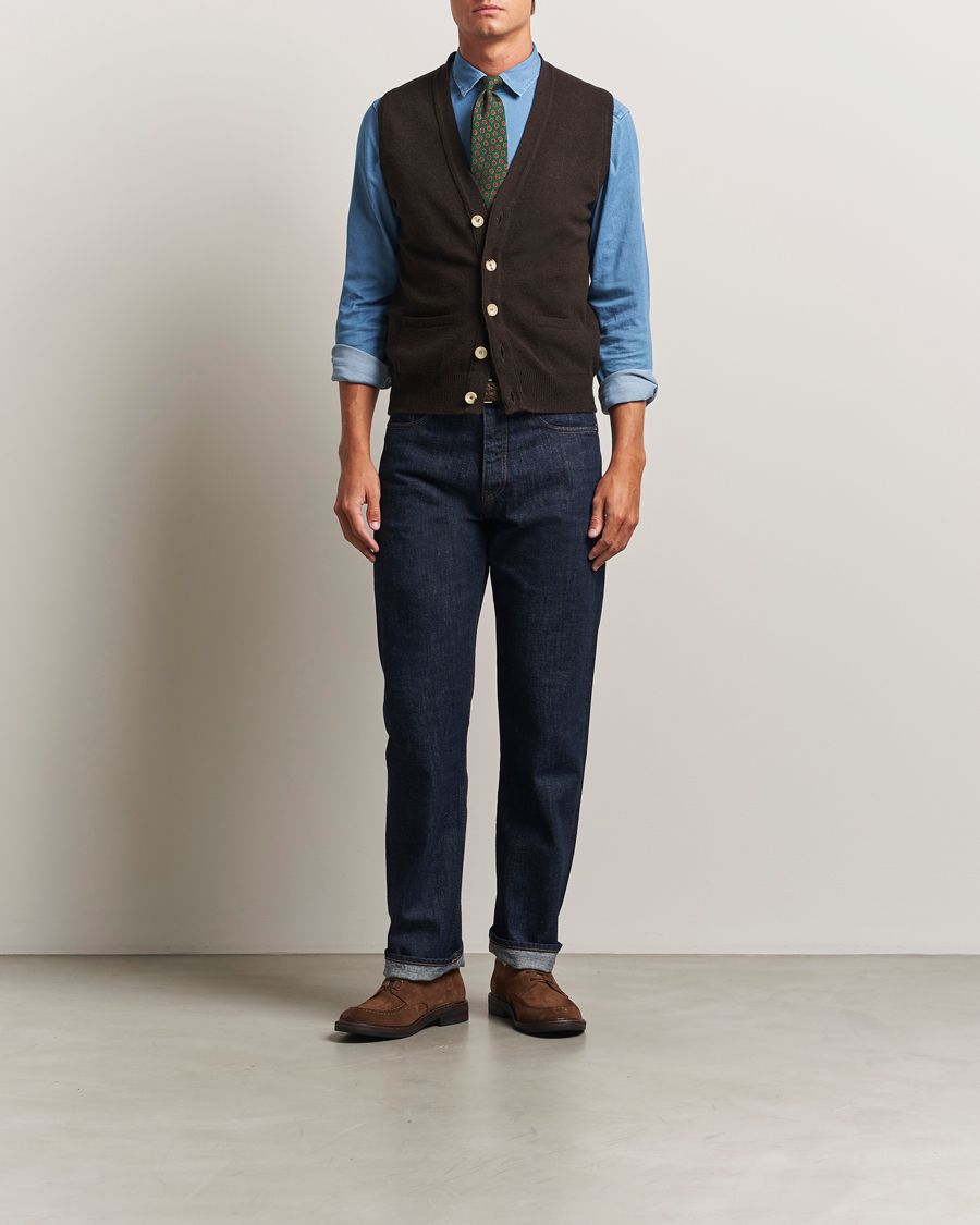 Herren | Pullover | Drake's | Lambswool Vest Cardigan Dark Brown