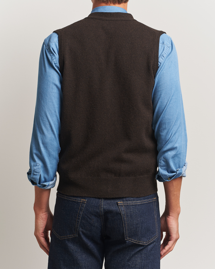 Herren | Pullover | Drake's | Lambswool Vest Cardigan Dark Brown