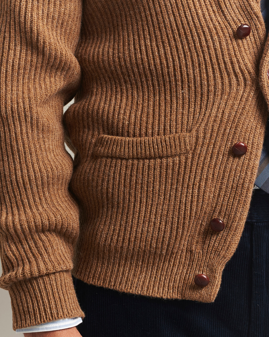 Herren | Pullover | Drake's | Lambswool Shawl Collar Rib Cardigan Brown