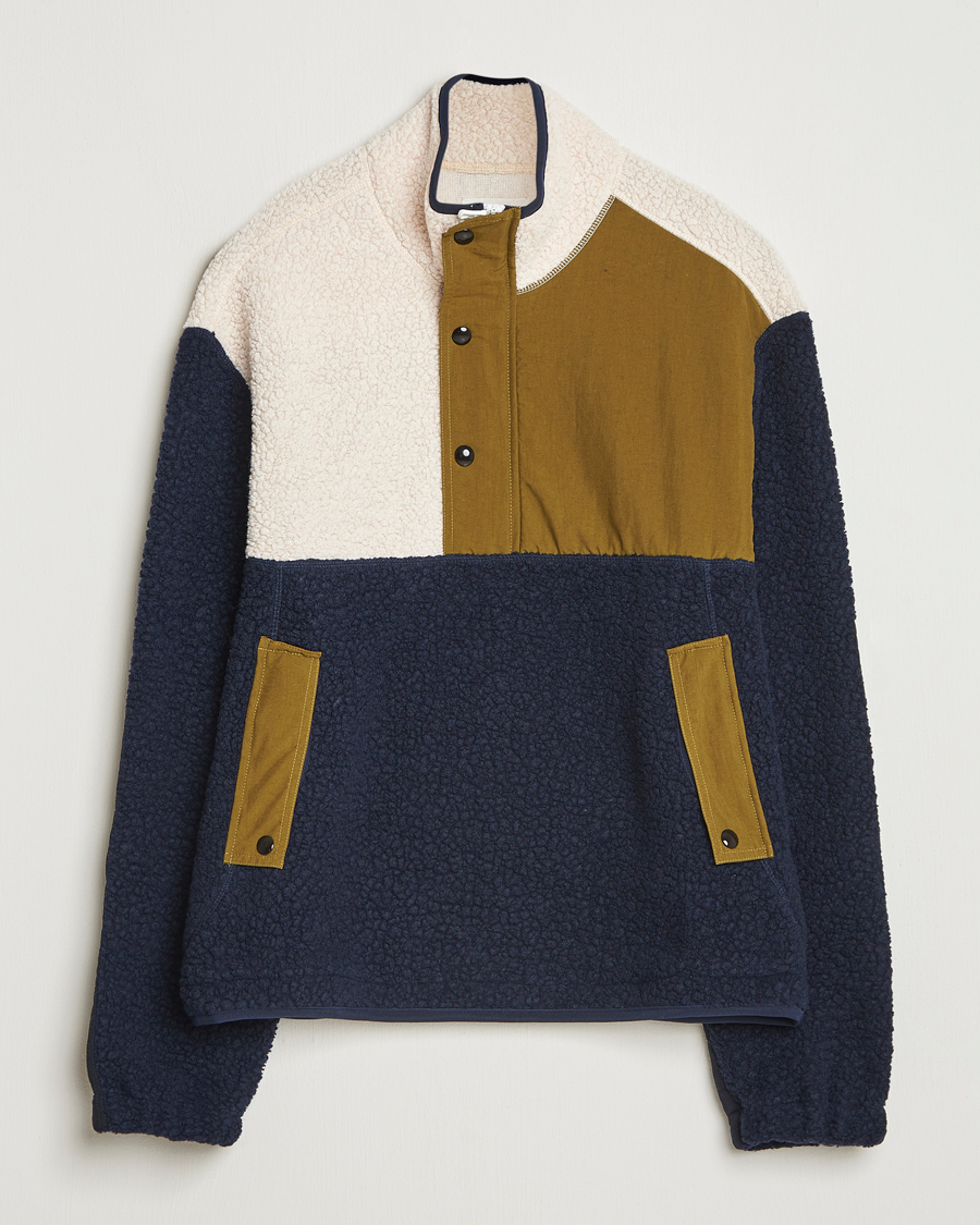 Herren | Pullover | Drake's | Colourblock Half-Zip Fleece Navy/Ecru/Yellow