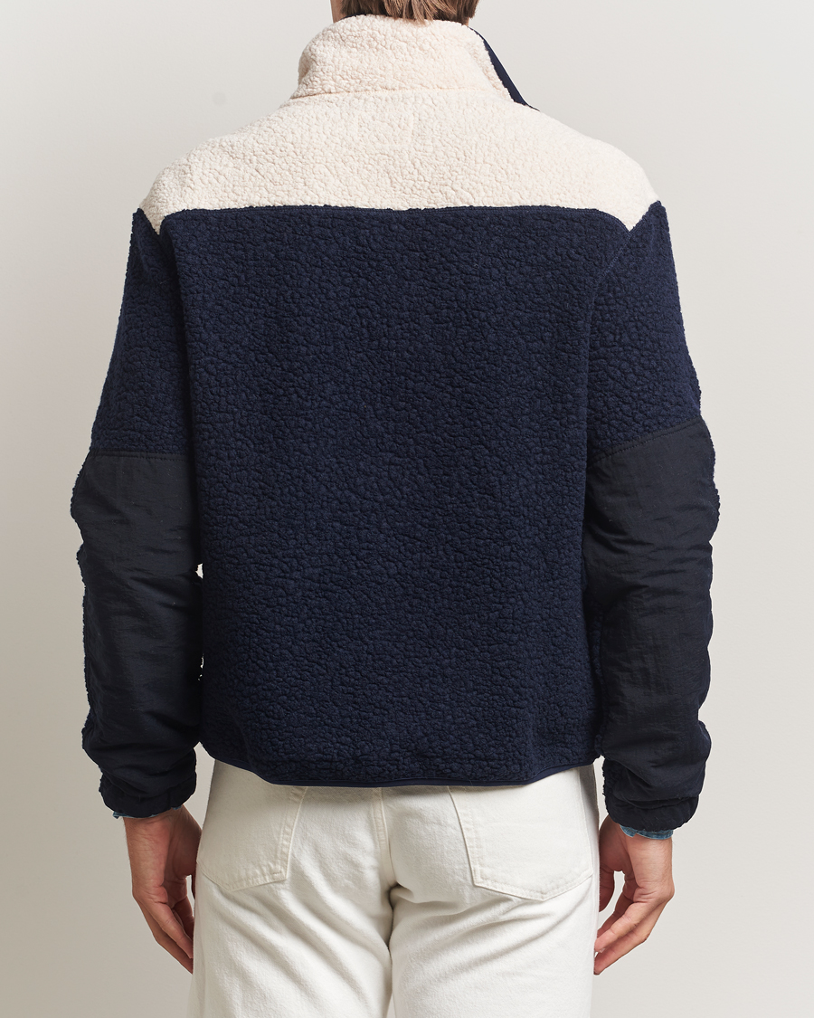 Herren | Pullover | Drake's | Colourblock Half-Zip Fleece Navy/Ecru/Yellow