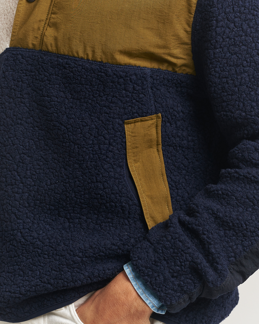 Herren | Pullover | Drake's | Colourblock Half-Zip Fleece Navy/Ecru/Yellow