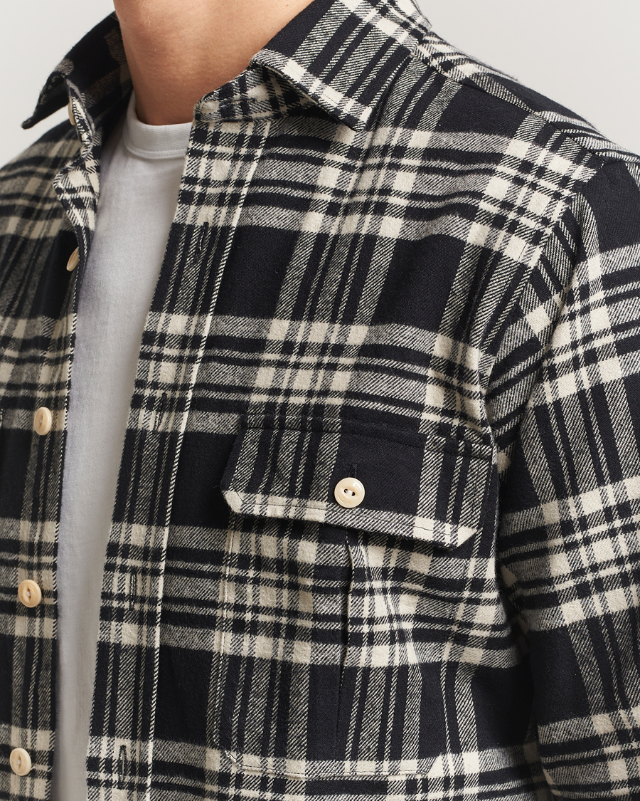 Herren | Hemden | Drake's | Check Heavy Cotton Work Shirt Navy/White