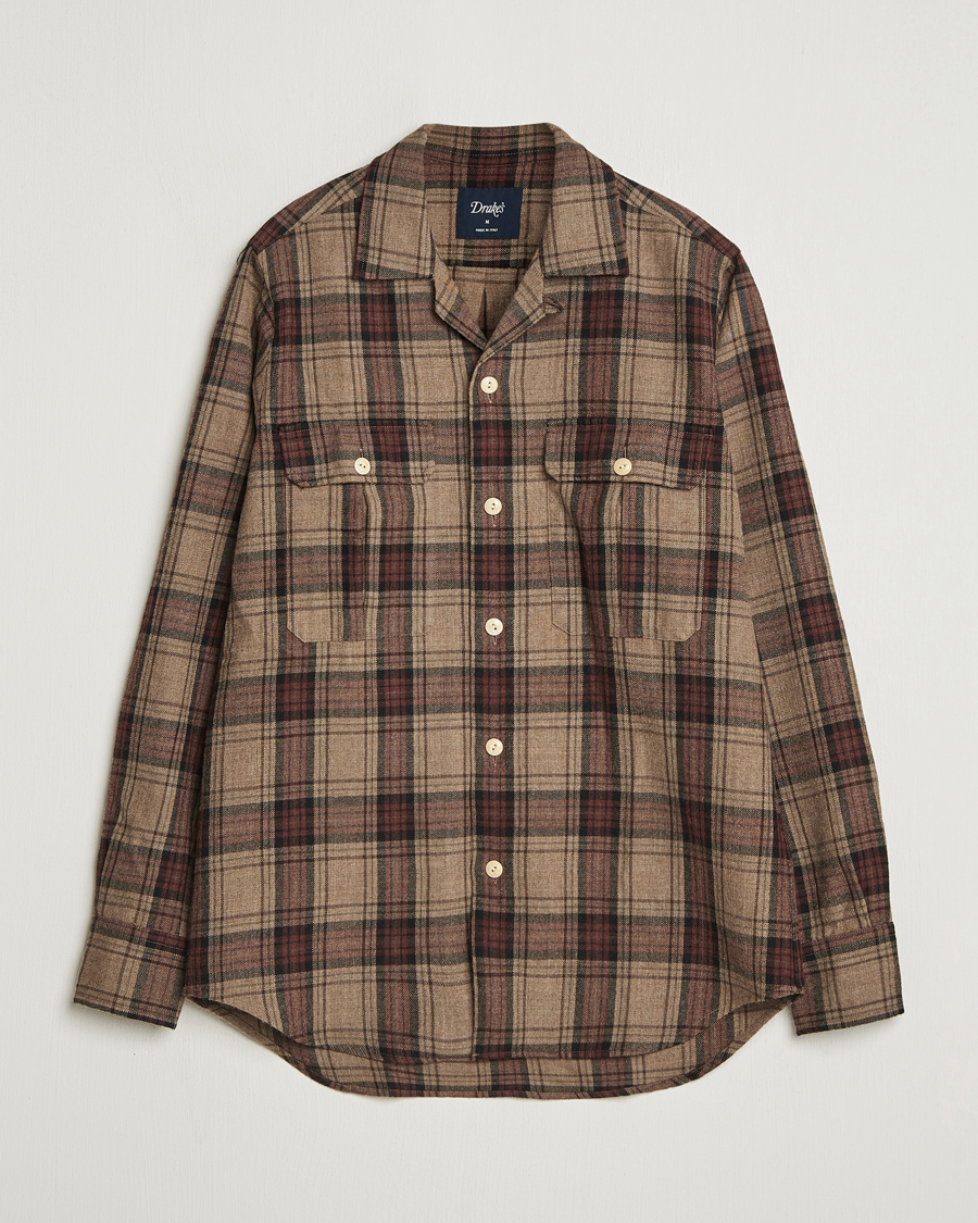 Herren | Hemden | Drake's | Wool Camp Collar Work Shirt Brown