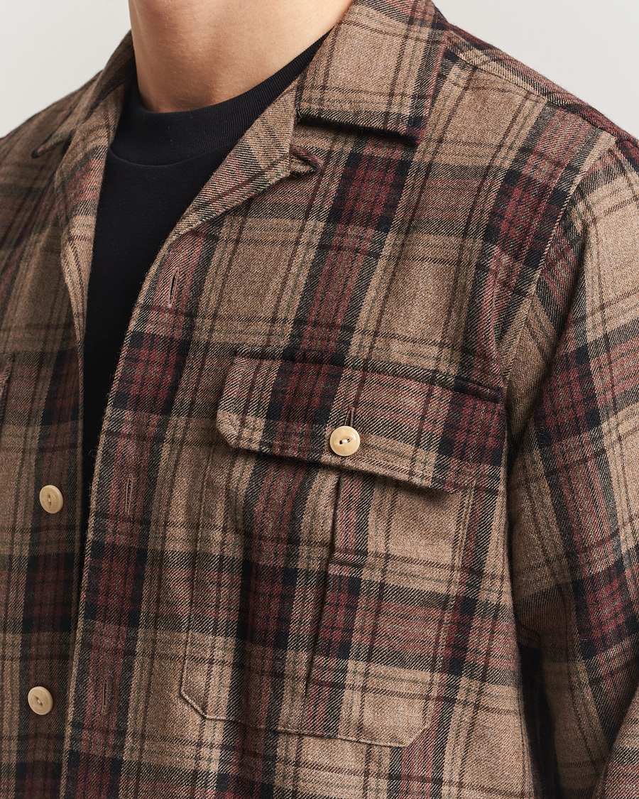 Herren | Hemden | Drake's | Wool Camp Collar Work Shirt Brown
