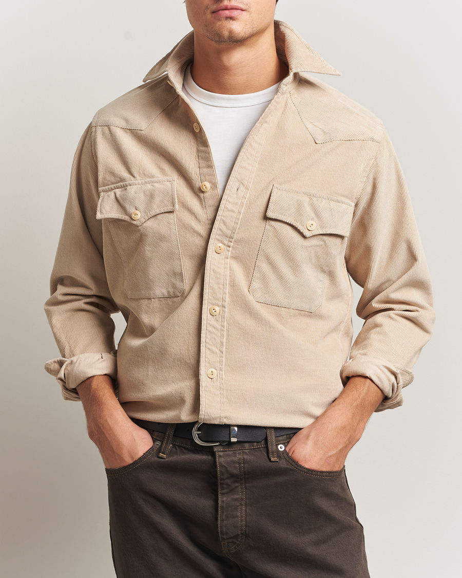 Herren | Hemden | Drake's | Fine Corduroy Work Shirt Ecru