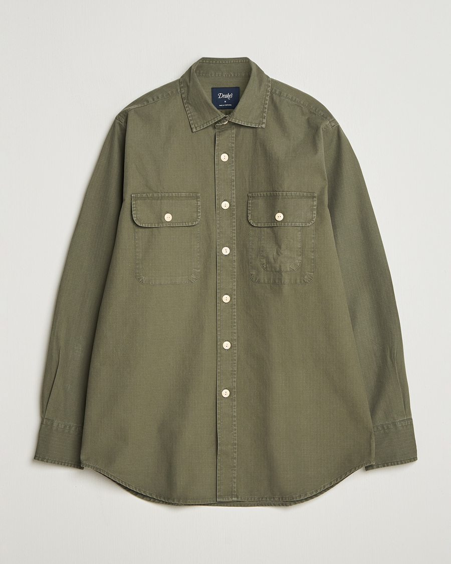 Herren | Hemden | Drake's | Ripstop Work Shirt Green