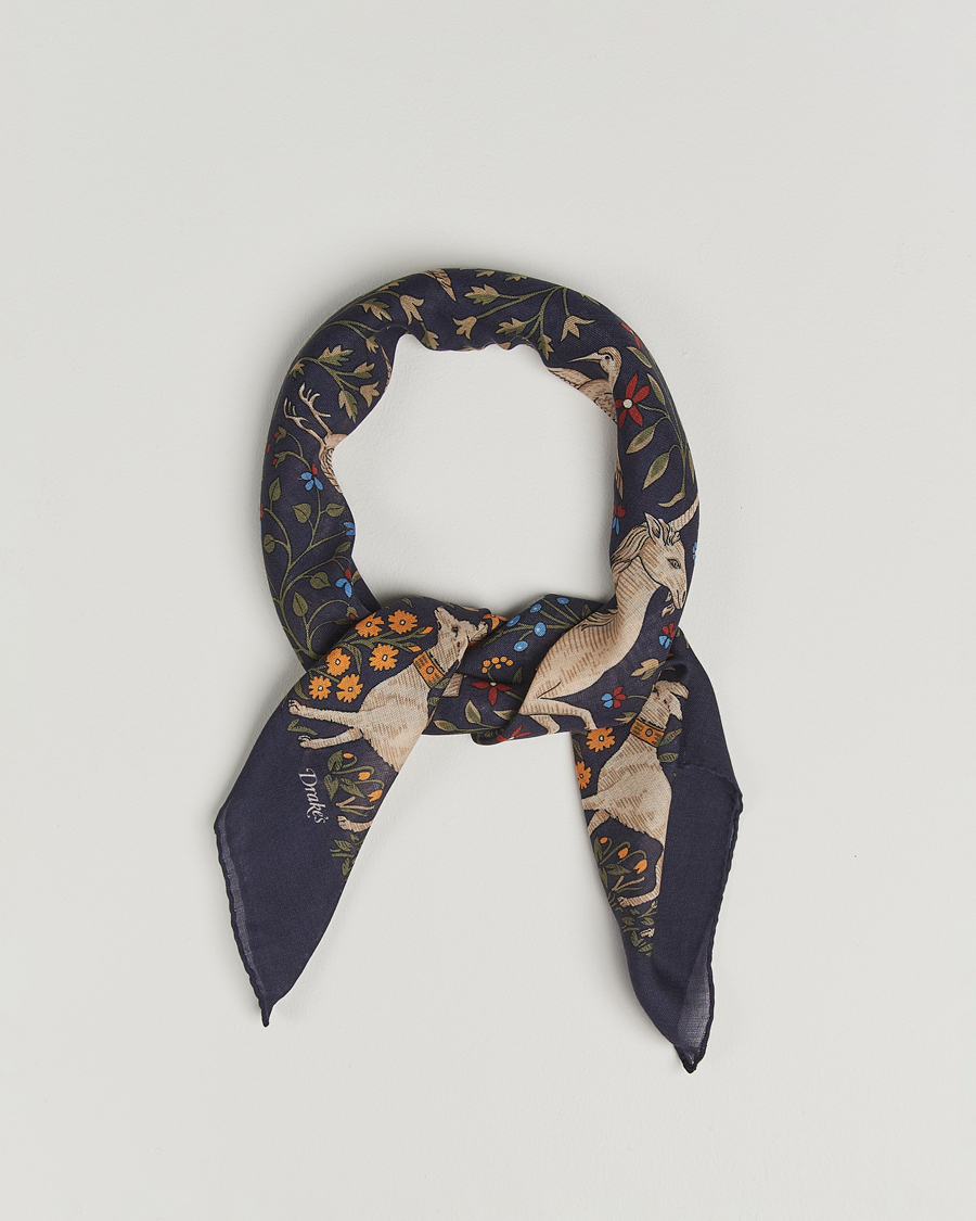 Herren | Tücher | Drake's | Drake'sUnicorn Garden Wool/Silk ScarfNavy