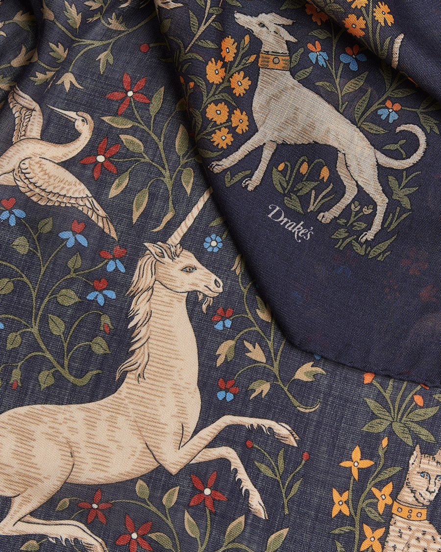 Herren | Tücher | Drake's | Drake'sUnicorn Garden Wool/Silk ScarfNavy