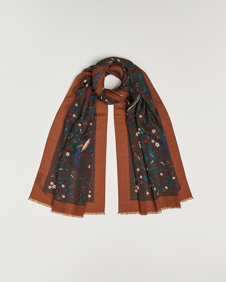 Herren | Drake's Birds Of Paradise Print Scarf Brown | Drake's | Birds Of Paradise Print Scarf Brown