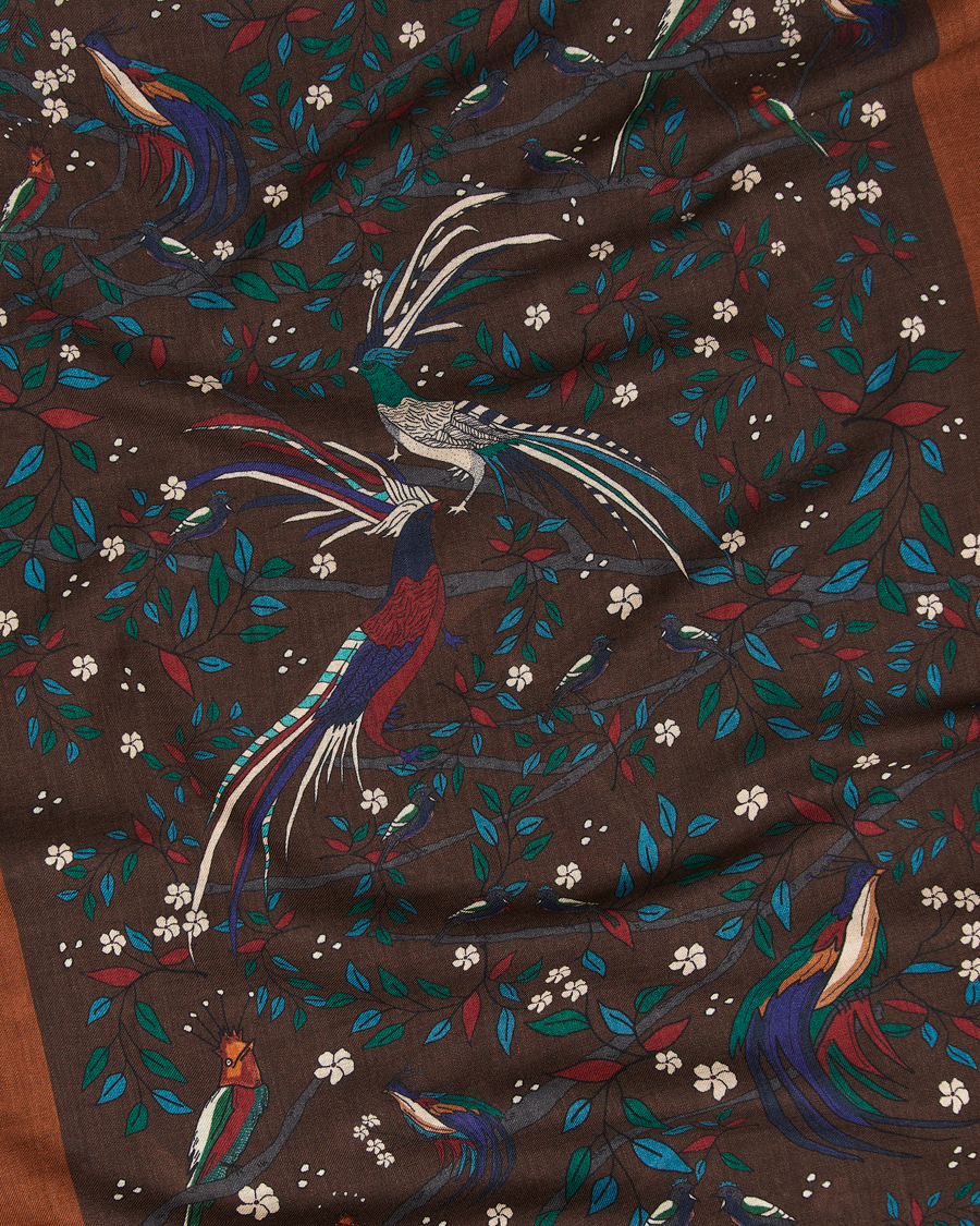 Herren | Drake's Birds Of Paradise Print Scarf Brown | Drake's | Birds Of Paradise Print Scarf Brown