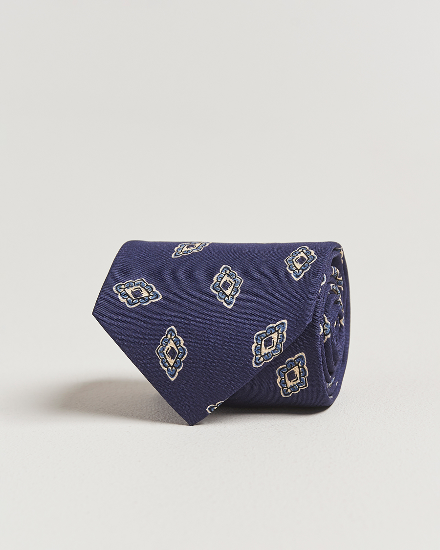 Herren | Drake's Diamond Petals Habotai Silk Tie Navy | Drake's | Diamond Petals Habotai Silk Tie Navy