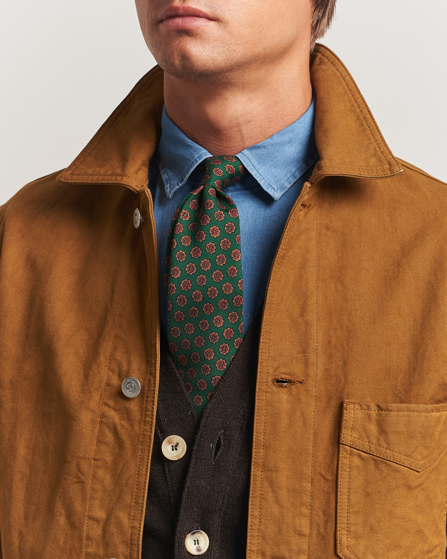 Herren | Drake's Mini Florals Wool/Silk Tie Green | Drake's | Mini Florals Wool/Silk Tie Green