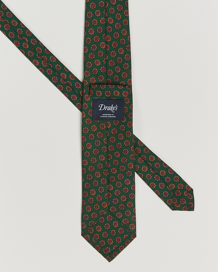 Herren | Drake's Mini Florals Wool/Silk Tie Green | Drake's | Mini Florals Wool/Silk Tie Green