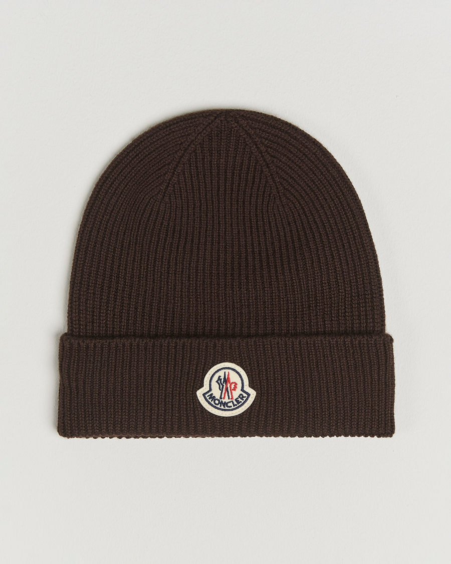 Herren | Moncler Rib Wool Beanie Brown | Moncler | Rib Wool Beanie Brown
