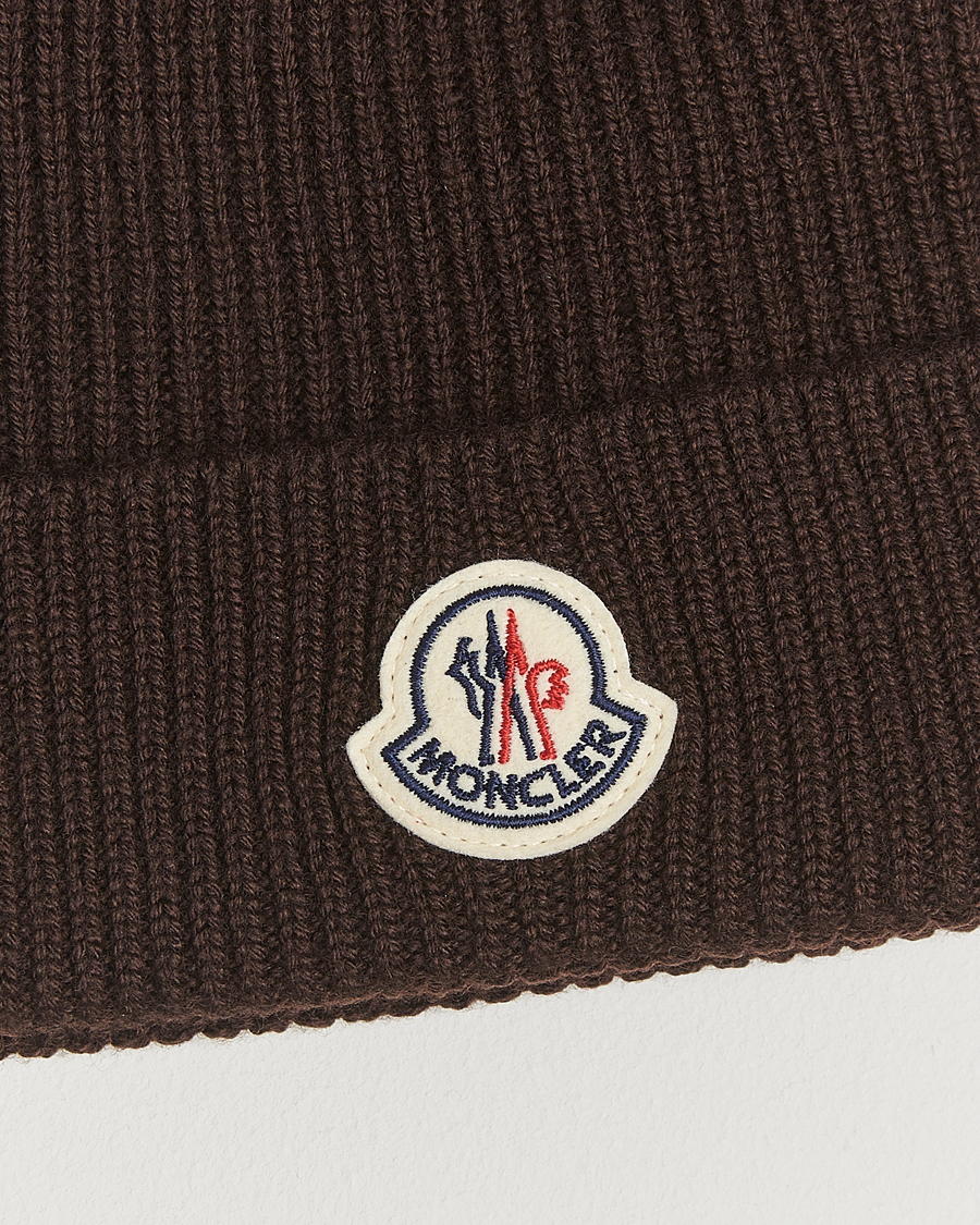 Herren | Moncler Rib Wool Beanie Brown | Moncler | Rib Wool Beanie Brown