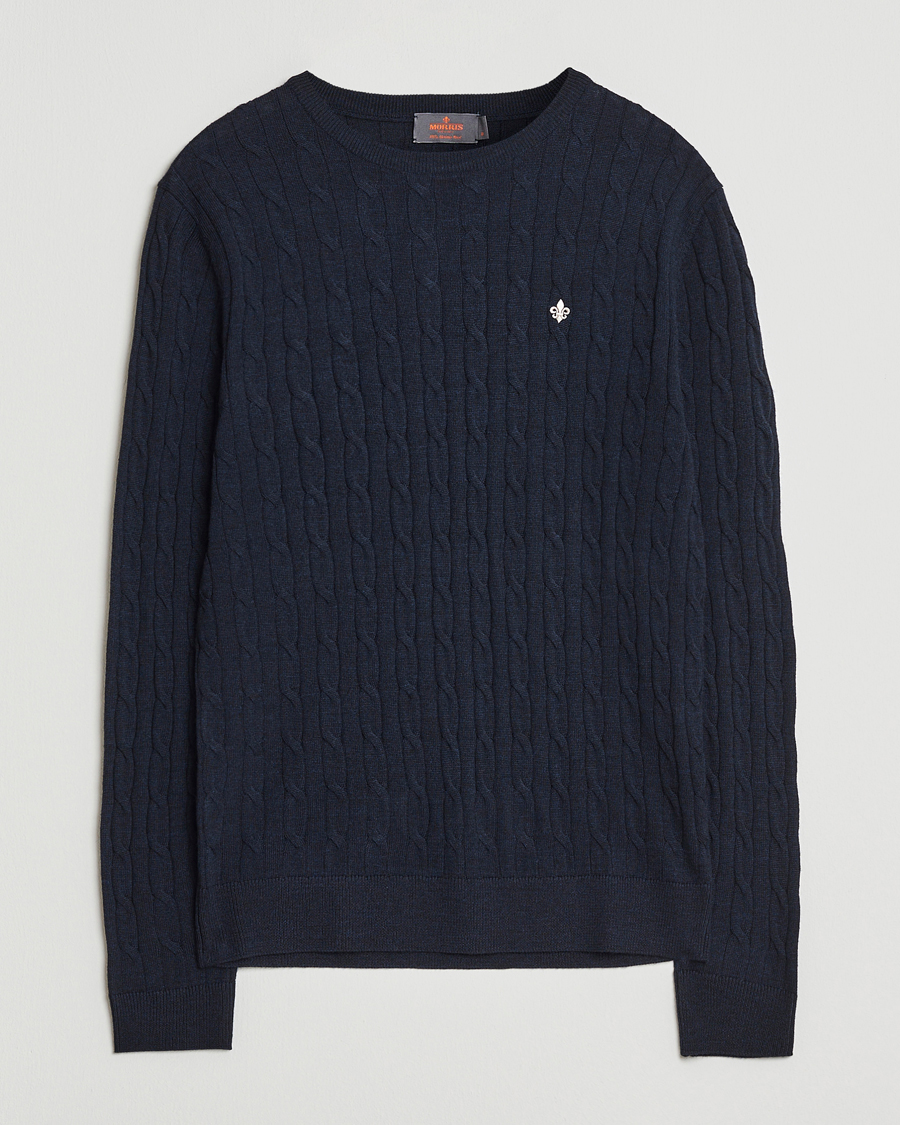 Herren | Westen | Morris | Merino Cable O-Neck Navy