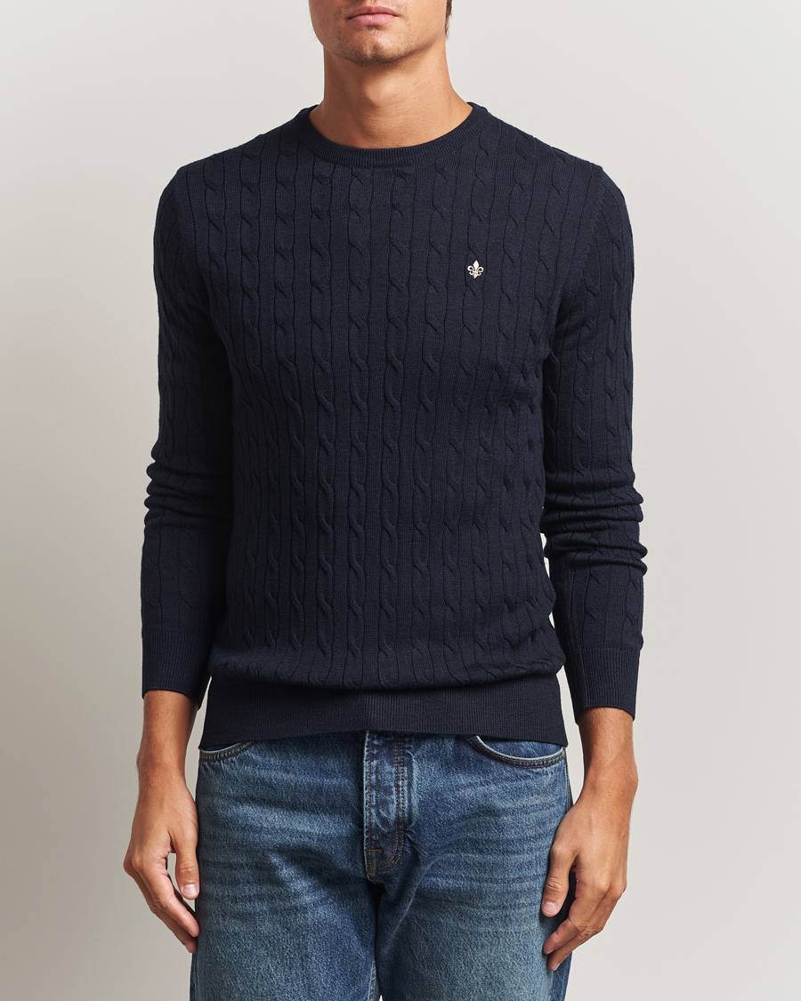 Herren | Westen | Morris | Merino Cable O-Neck Navy