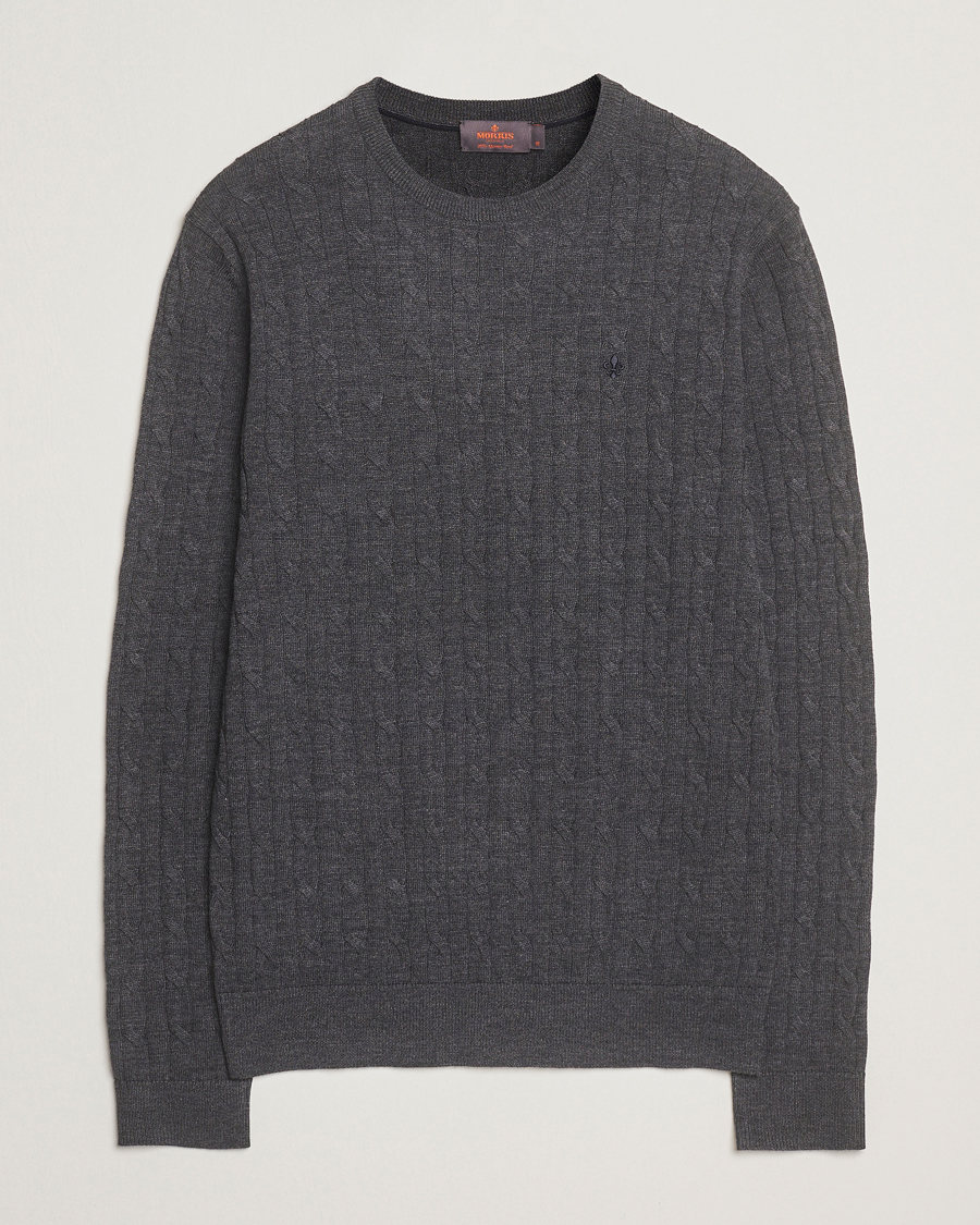 Herren | Pullover | Morris | Merino Cable O-Neck Grey