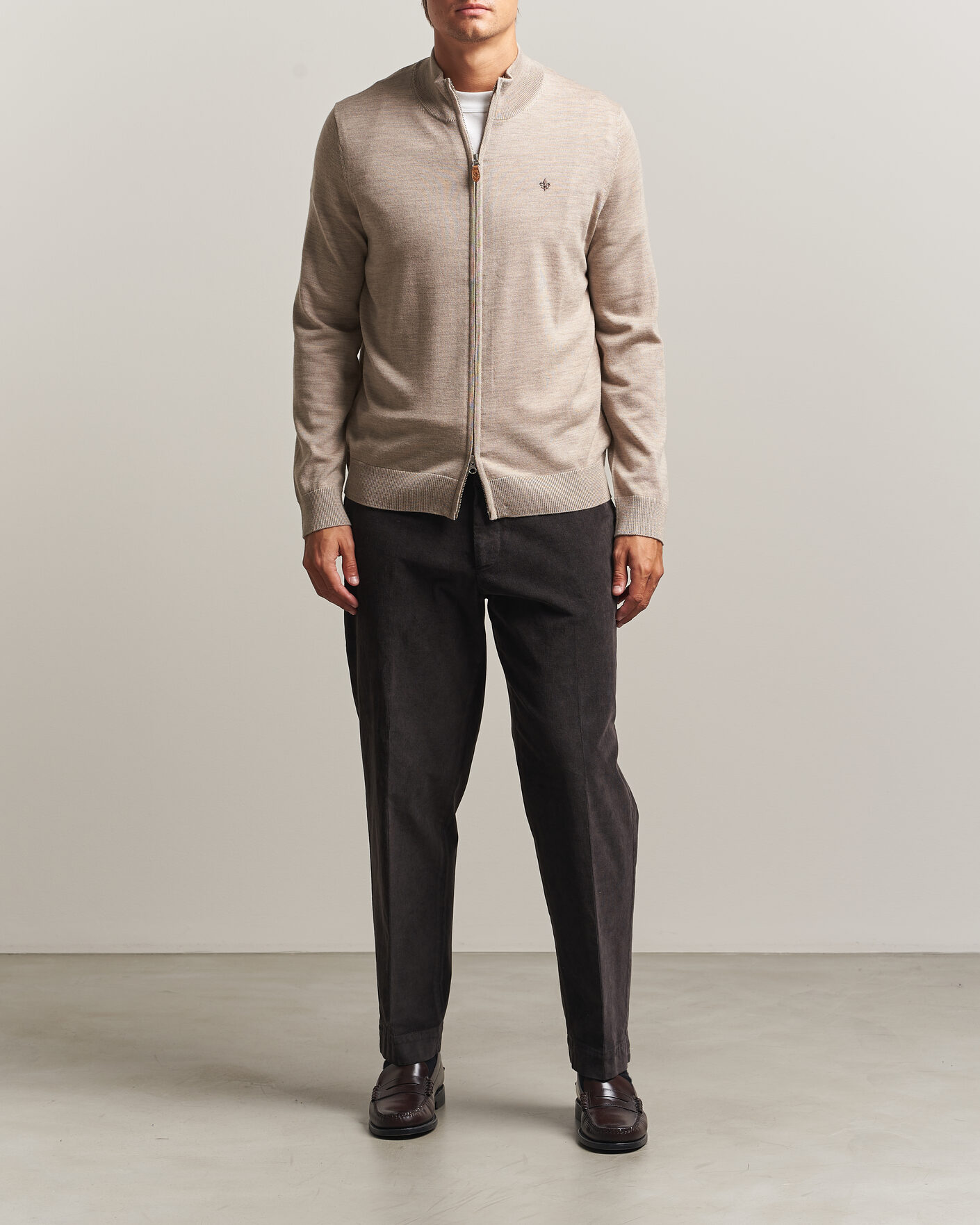 Herren | Pullover | Morris | Merino Full Zip Cardigan Khaki