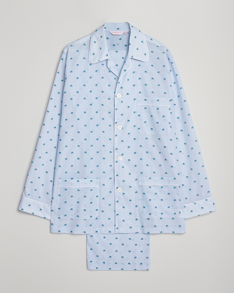 Herren | Schlafanzüge & Bademäntel | Derek Rose | Printed Piped Cotton Pyjama Set Light Blue