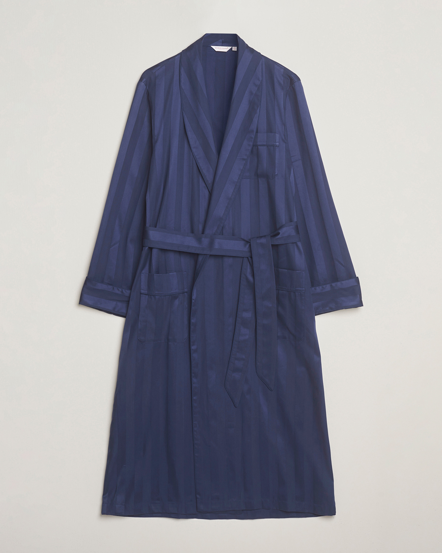 Herren | Schlafanzüge & Bademäntel | Derek Rose | Striped Cotton Dressing Gown Navy