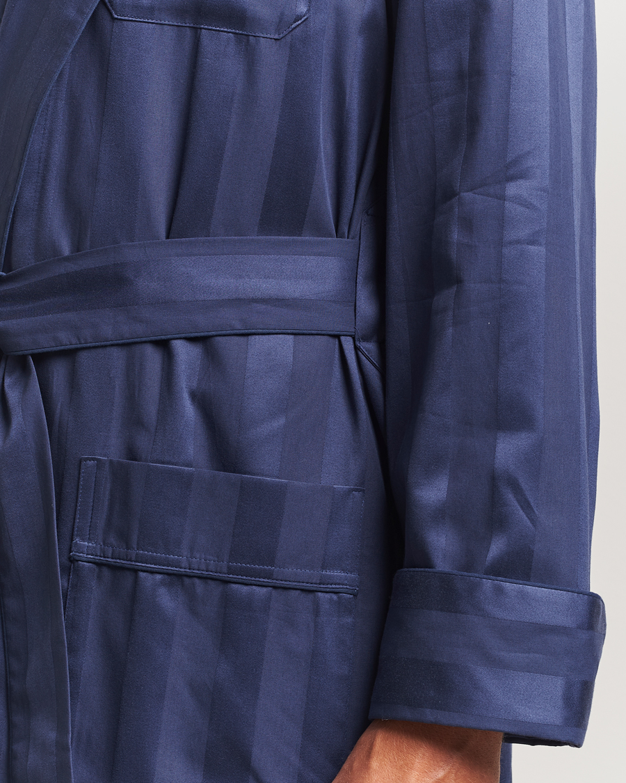 Herren | Schlafanzüge & Bademäntel | Derek Rose | Striped Cotton Dressing Gown Navy