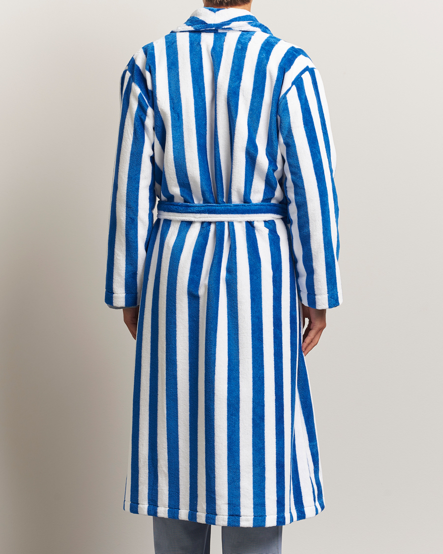 Herren | Schlafanzüge & Bademäntel | Derek Rose | Striped Cotton Velour Gown Blue/White
