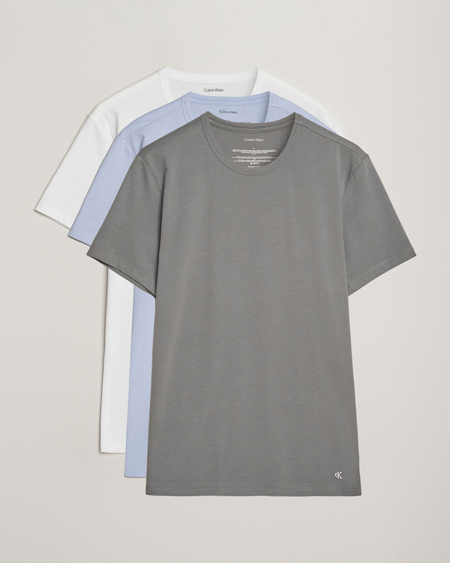 Herren | T-Shirts | Calvin Klein | 3-Pack Cotton Stretch Crew Neck T-Shirt Grey/White/Blue