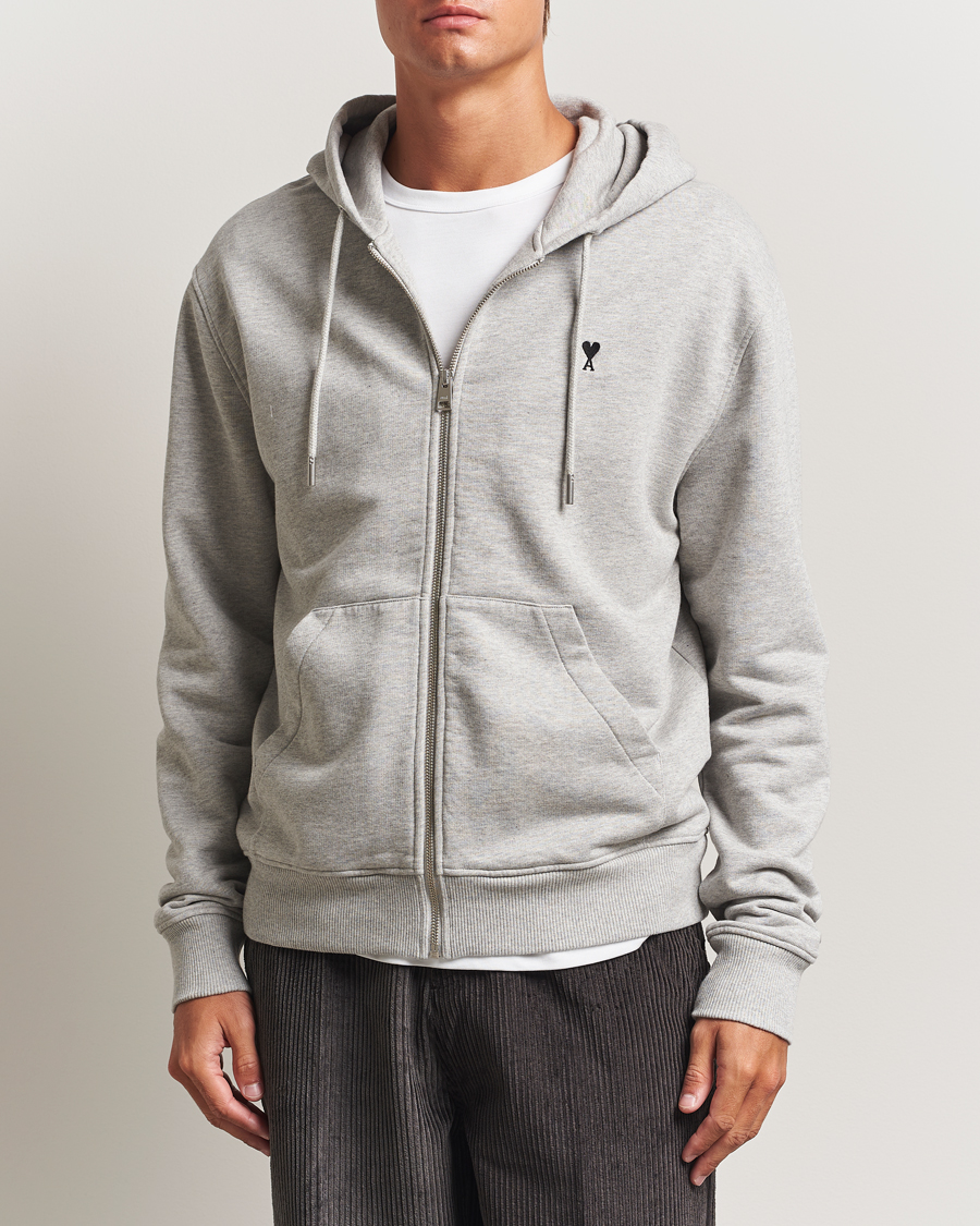 Herren | Pullover | AMI | Black Heart Logo Full Zip Hoodie Grey Heather