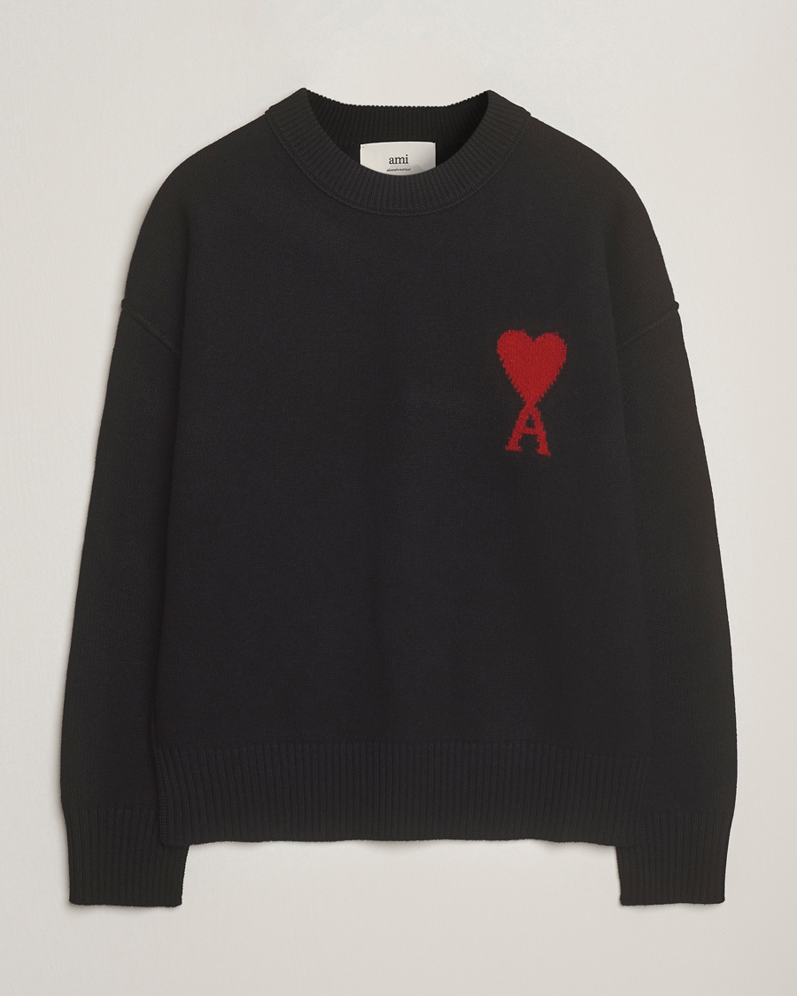 Herren | Pullover | AMI | Big Heart Logo Wool Knitted Sweater Black