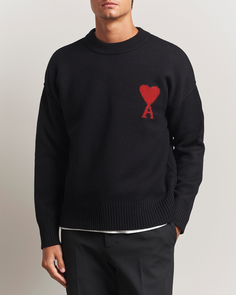 Herren | Pullover | AMI | Big Heart Logo Wool Knitted Sweater Black