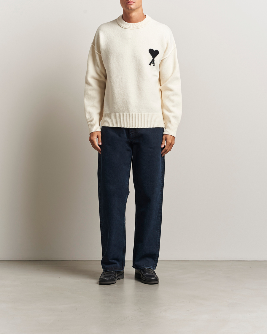 Herren | Pullover | AMI | Big Heart Logo Wool Knitted Sweater Ecru