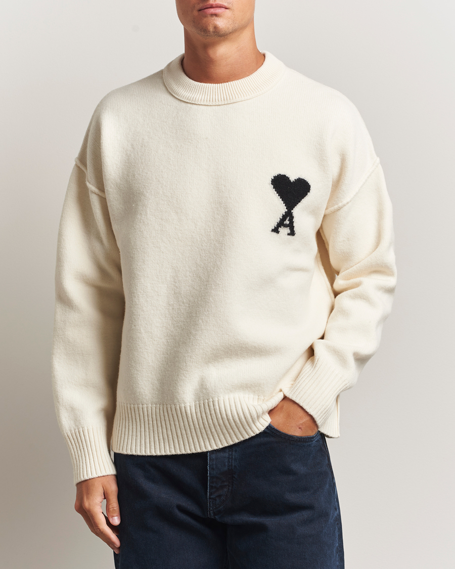 Herren | Pullover | AMI | Big Heart Logo Wool Knitted Sweater Ecru