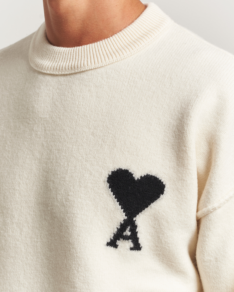 Herren | Pullover | AMI | Big Heart Logo Wool Knitted Sweater Ecru