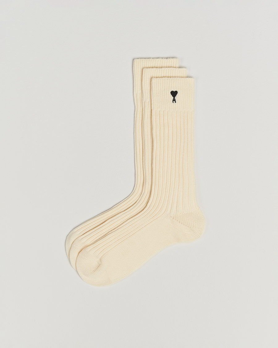 Herren | Unterwäsche | AMI | 3-Pack Heart Logo Cotton Socks Ecru