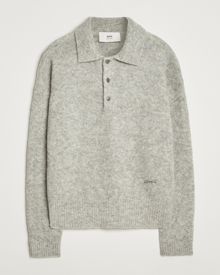 Herren | Pullover | AMI | Signature Alpaca Knitted Polo Light Grey Melange