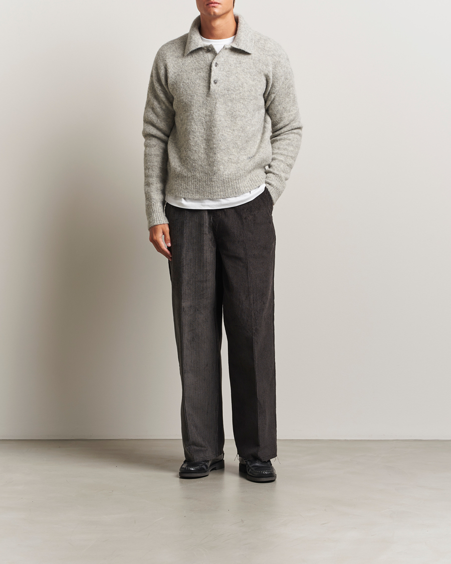 Herren | Pullover | AMI | Signature Alpaca Knitted Polo Light Grey Melange