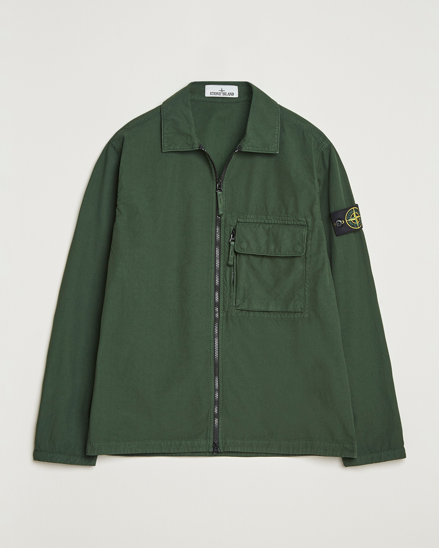 Herren | Hemden | Stone Island | Garment Dyed Organic Cotton Zip Overshirt Green