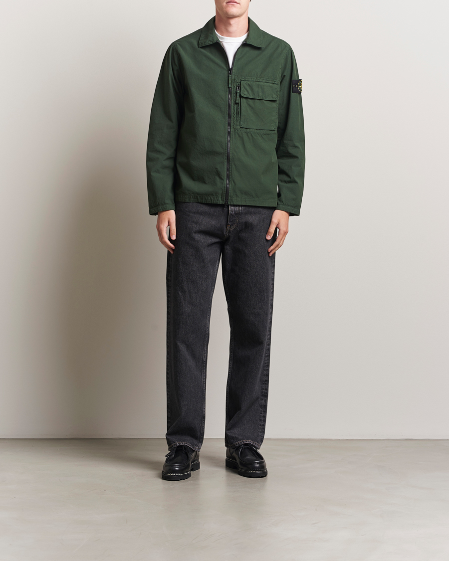 Herren | Hemden | Stone Island | Garment Dyed Organic Cotton Zip Overshirt Green